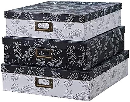 Kapaklı SLPR Dekoratif Saklama Karton Kutuları (3'lü Set, Tüyler) | Hatıra Fotoğrafları için Siyah Beyaz Yuvalama Hediye Kutuları