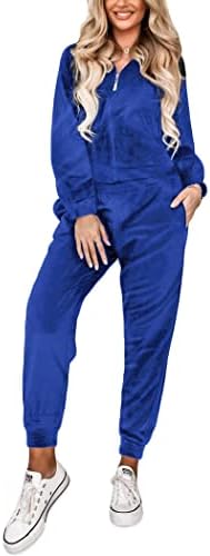 Ekouaer kadın Kadife Eşofman Set Standı Yaka 2 Parça Tam Zip Eşofman Loungewear Pijama Set ile Cepler