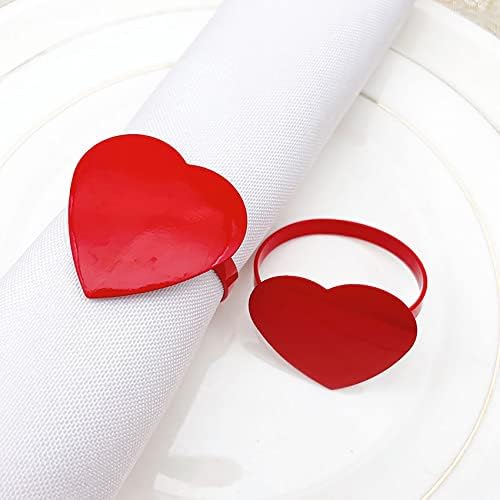 6 Sevgililer Günü Peçete Halkaları Yemek Masası Ayarı için, Kırmızı Pembe Aşk Kalp Peçete Tutucular Rustik Yemek Masaları Dekorasyon,