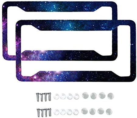 TOADDMOS 2 Pcs Yıldızlı Gece Galaxy Baskı plaka çerçevesi, araba Lisansları Plaka Kapakları Sahipleri Çerçeveleri için Plakalar