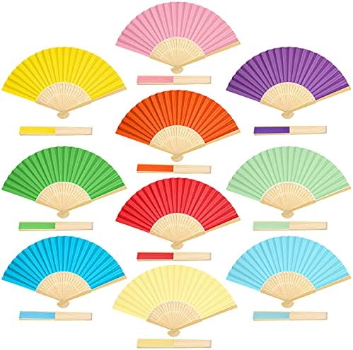 Yookeer 20 Adet Bambu Katlanır Fanlar El kağıt yelpaze Renkli Vintage El Fan El Yapımı DIY katlanır Fan Parti Iyilik Kilise Düğün