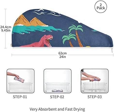UMİRİKO 2 Paket Saç Kurutma Havlu Sevimli Dinozor Kükreme Hayvan Mikrofiber Saç Havlu ile Düğme, Kuru Saç Şapka, banyo saç bonesi,