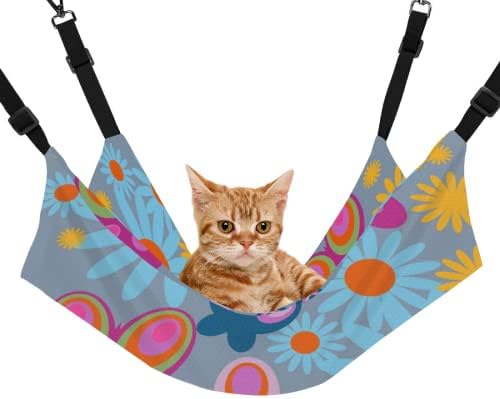 Kafes veya Sandalye için Çiçek Büyük Asılı Kedi Hamak Yatağı / Ayarlanabilir Askılı Evcil Hayvan Hamağı / Geri Dönüşümlü 2 Taraflı