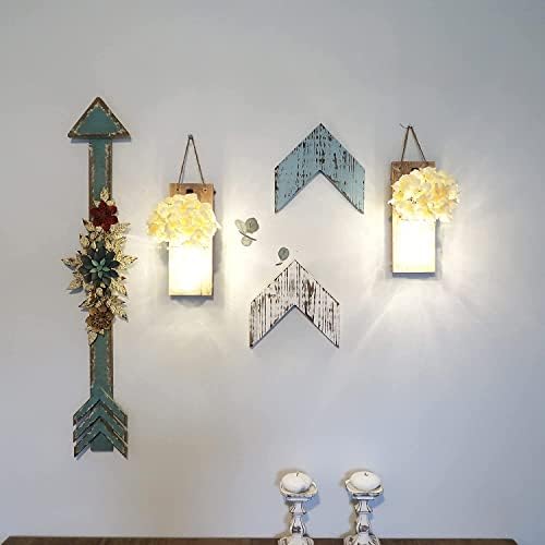 2 Set rustik duvar dekor mason kavanoz aplikleri asılı lamba ile LED peri ışıkları gül çiçek ev oturma odası çiftlik mutfak banyo