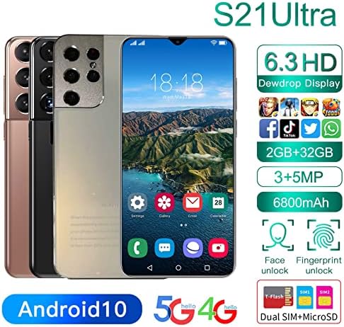 Kmonabıe Android Telefon, Ultra 19: 9 Cep Telefonları Android 10.0 2 Gb + 32 Gb Yüz Kımlığı 4g Akıllı Telefonlar 6.3-inç Yüksek