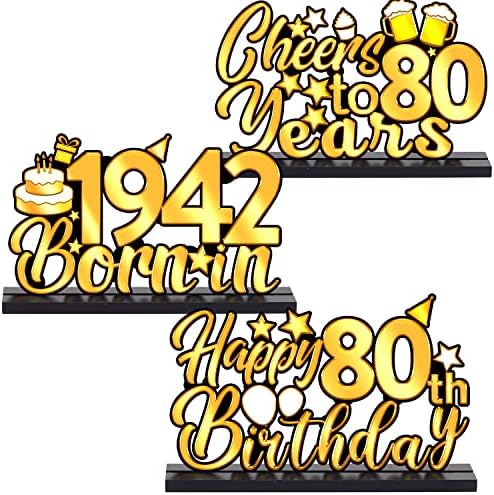 3 Parça Mutlu 80th Doğum Günü Partisi Masa Süslemeleri, 1942 Doğumlu, Tezahürat İçin 80 Yıl Masa Centerpiece Burcu Ahşap Doğum