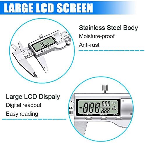 Dijital Kumpas Ölçme Aracı, paslanmaz Çelik Sürmeli Kumpas Dijital Mikrometre ile Büyük LCD Ekran, kolay Anahtarı İnç Metrik