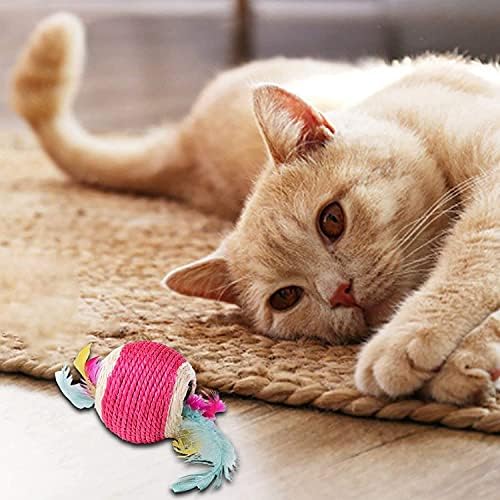 ZJJZ Pet Oyuncak Tüy Tasarım Sisal Topu Iki Delik Çizilebilir Kedi Oyuncak Interaktif Pet Ürünleri