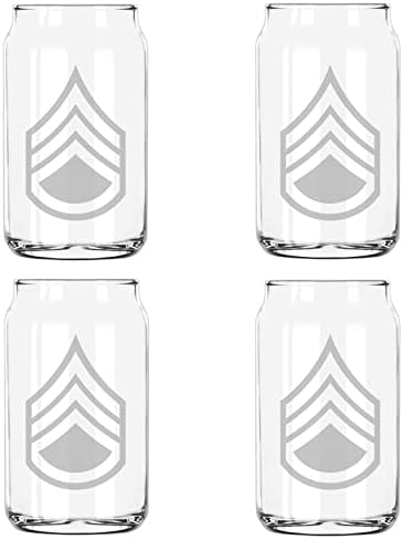 Başçavuş E-6 Rütbe Kazınmış 5 Ons Bira Çeşnicibaşı Cam Paketi 4 [Dört]