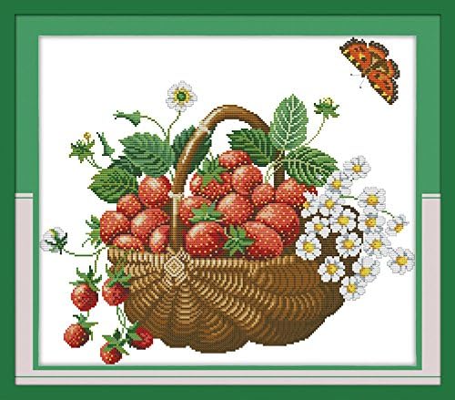 Sevinç Pazar Çapraz Dikiş Kitleri, Natürmort Tarzı, Cazip Çilek, 11CT Sayılan, 58 cm × 52 veya 22.62 × 20.28