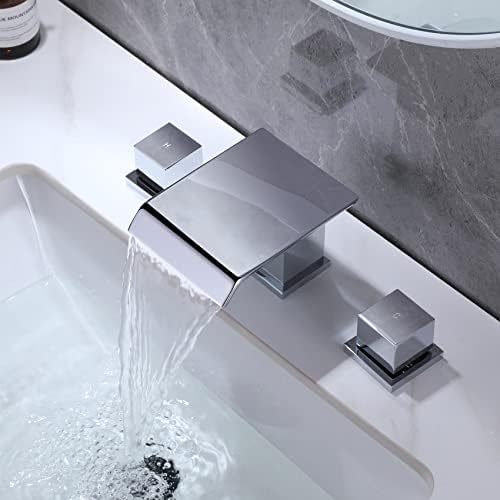TapLong Prinç Modern Şelale Banyo Havzası Musluk 3 Delik 2 Kare Kolları Banyo Lavabo Musluk, Krom