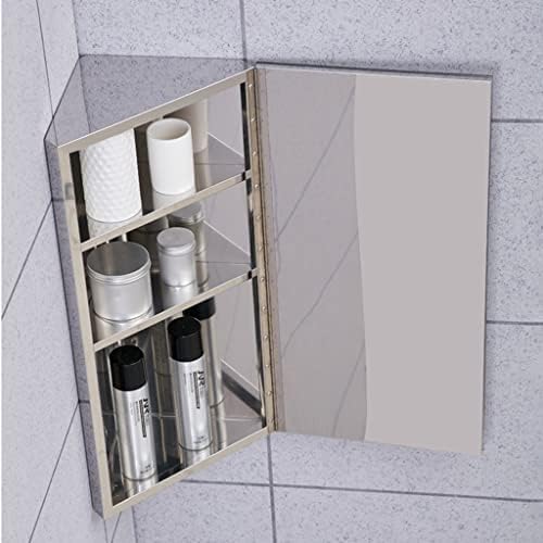 Paslanmaz Çelik Üçgen Banyo Aynası Dolabı, Raflı Tuvalet Köşesi Duvar Dolabı, Tuvalet Depolama Ayrı Tuvalet Masası (Renk: Gümüş,