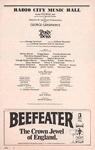 George Gershwin PORGY ve BESS Robert Mosley, Jr./Priscilla Baskerville/Gregg Baker / Larry Marshall 1983 Broadway Açılış Haftası