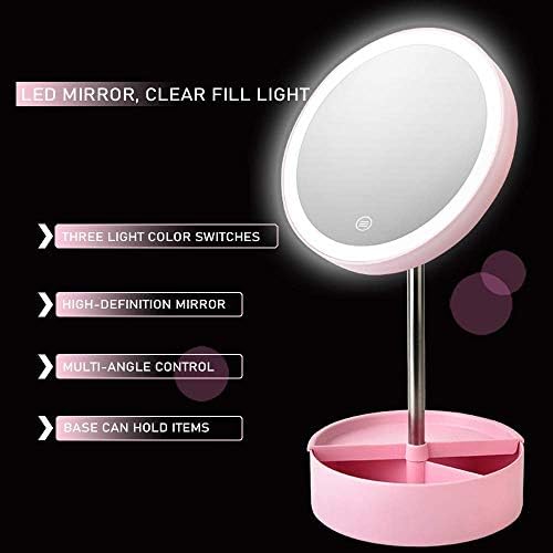 3 Renkli Aydınlatma Kısılabilir Dokunmatik Ekranlı LED Işıklı Makyaj Aynası Ewelry Depolama Masaüstü Aydınlatma Aynası Yatak