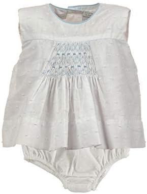 Bebek Kız Bebek Bezi Seti Beyaz Swiss Dot Elbise ve Bebek Bezi Kapağı-El Önlüğü