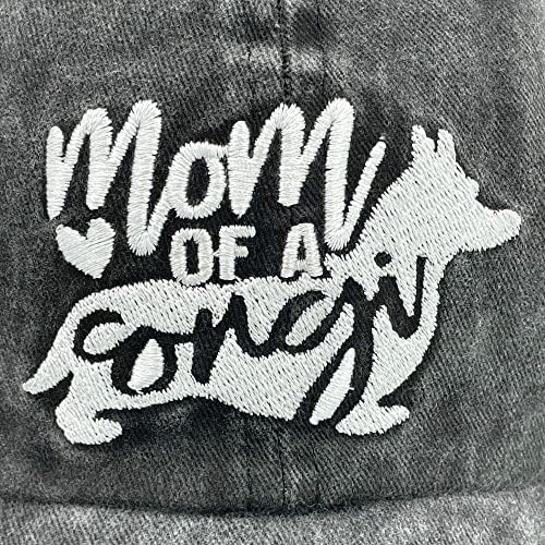 Kadın işlemeli beyzbol şapkası anne Corgi köpek Vintage sıkıntılı yapılandırılmamış şapka