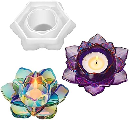 EOFOJP 1 Adet Lotus Tealight Mumlar Tutucular Reçine Kalıp Çiçek Şamdan Epoksi Döküm Silikon Kalıpları DIY Takı Saklama kutusu