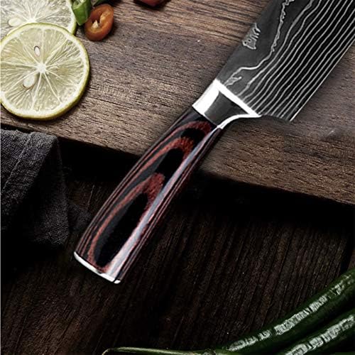 Mutfak bıçağı mutfak seti şef meyve Sande küçük çanak Şam çelik desen seti mutfak blok setleri profesyonel keskin (Renk: Kırmızı)