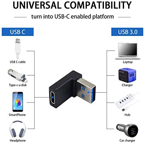 Poyıccot USB C Dişi USB 3.0 Erkek Adaptör, 2 Paket USB C'den USB Adaptörüne, 90 Derece USB A'dan USB C Adaptörüne, Tip C'den
