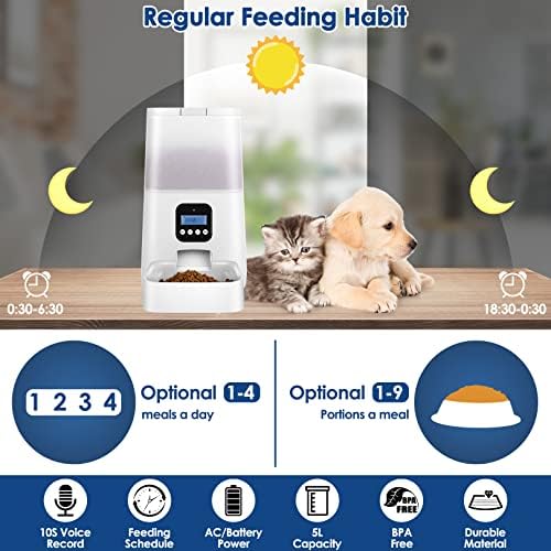 Otomatik Kedi Besleyici, Kuru Gıda için Alishebuy 5L Kedi Maması Dağıtıcısı, Kurutucu Torbalı Zamanlanmış Kedi Besleyici, Çift