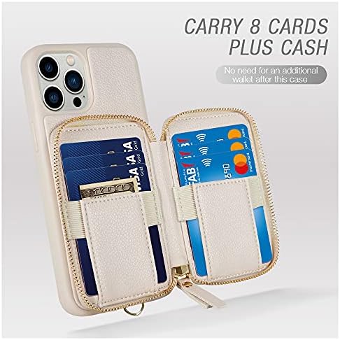 ZVE Magsafe Cüzdan Kılıf ile Uyumlu iPhone 13 Pro 6.1 inç, Fermuar Deri RFID Kart Tutucu Yuvaları Kılıf ile Manyetik Kablosuz