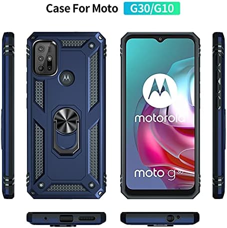 QCMM Uyumlu Motorola Moto G10 / Moto G30 / Moto G20 Kickstand Kılıf ile Ekran Koruyucu Temperli Cam [2 Parça], hibrid Ağır Zırh