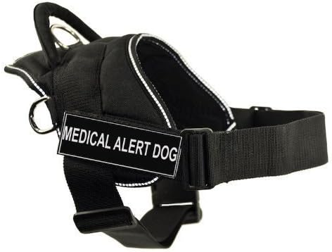 DT Fun Works Koşum Takımı, Tıbbi Uyarı Köpeği, Yansıtıcı Süslemeli Siyah, Orta-Kolan Boyutuna Uyar: 28 inç ila 34 inç